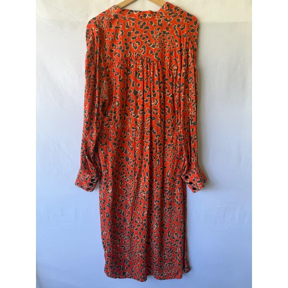 Free People Leopard Print Duster Kimono Orange Black Animal‎ Button Front XS